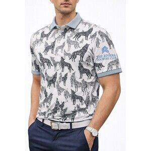 Greyson Shadows of the Marsh Polo Riviera Country Club Wolf Print Men’s Small